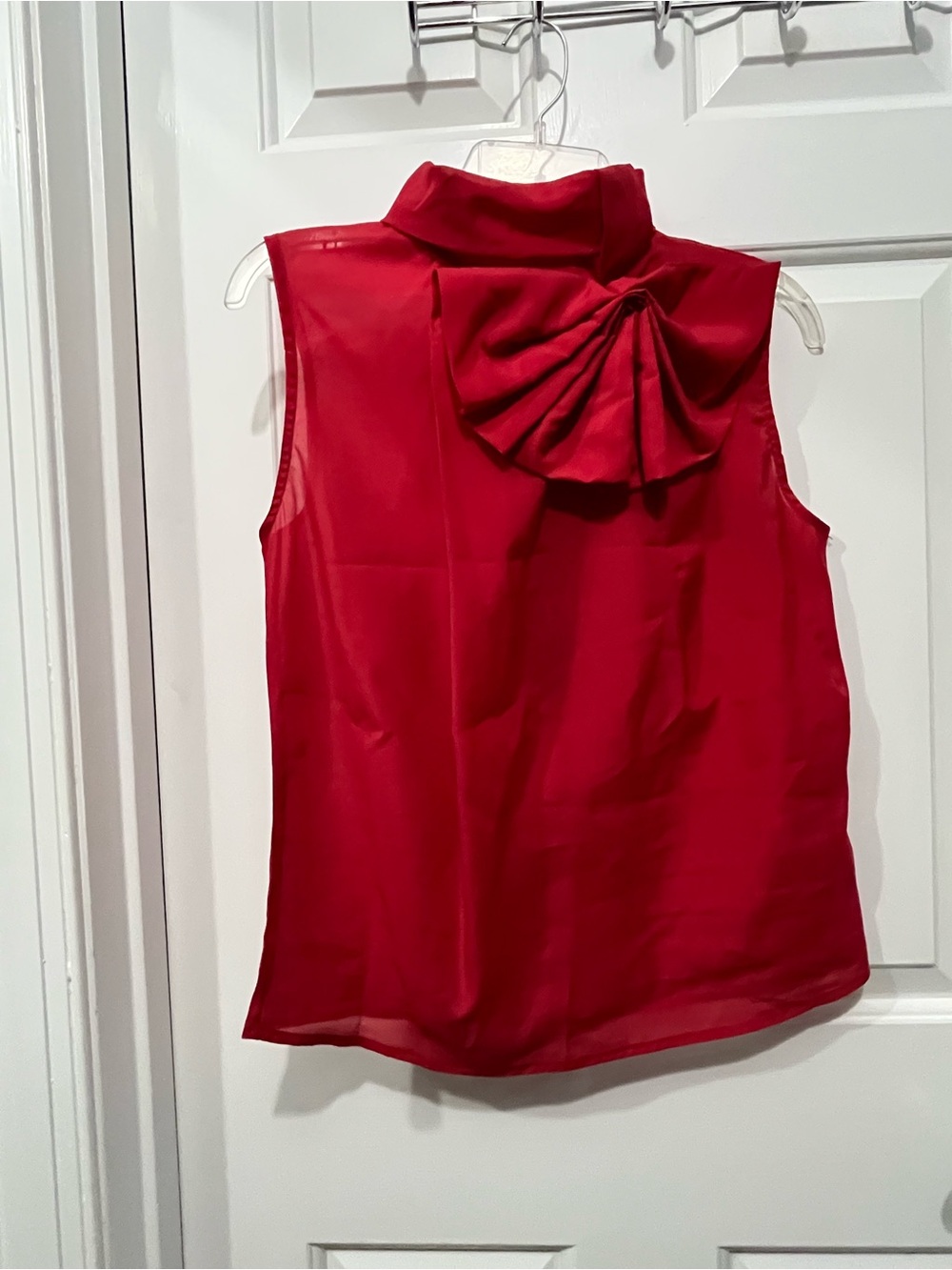Elegant Red Sleeveless Bow-Detail Blouse